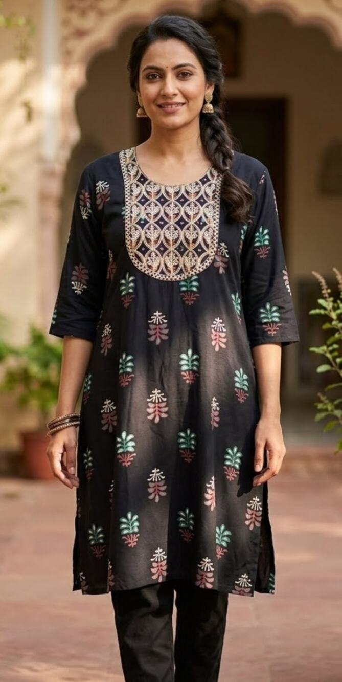 5850)Multicolor Navy Embroidery Women Ethnic Kurta Tunic 3XL